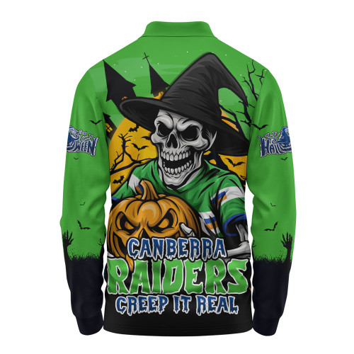 Canberra Raiders Long Sleeve Polo Shirt Dark Moon Rugby Halloween Battle Edition