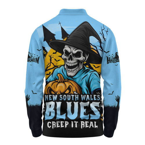 New South Wales Blues Long Sleeve Polo Shirt Dark Moon Rugby Halloween Battle Edition