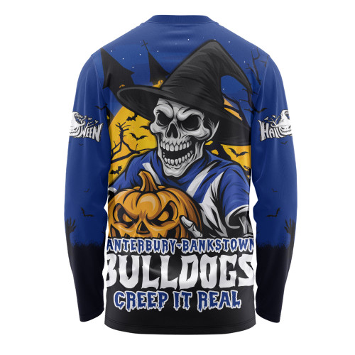 Canterbury-Bankstown Bulldogs Long Sleeve T-shirt Dark Moon Rugby Halloween Battle Edition Canterbury-Bankstown Bulldogs Long Sleeve T-shirt Dark Moon Rugby Halloween Battle Edition