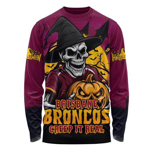 Brisbane Broncos Long Sleeve T-shirt Dark Moon Rugby Halloween Battle Edition Brisbane Broncos Long Sleeve T-shirt Dark Moon Rugby Halloween Battle Edition