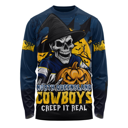 North Queensland Cowboys Long Sleeve T-shirt Dark Moon Rugby Halloween Battle Edition