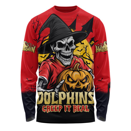 Redcliffe Dolphins Long Sleeve T-shirt Dark Moon Rugby Halloween Battle Edition