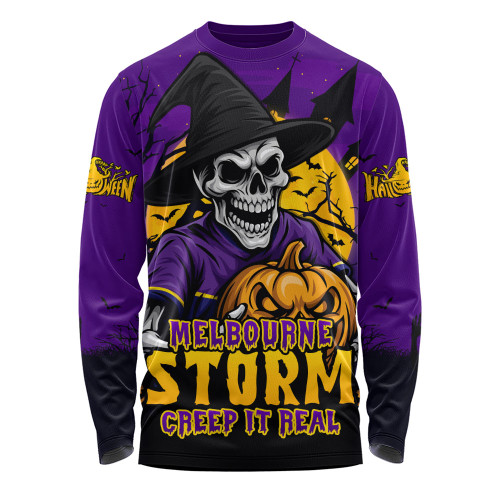 Melbourne Storm Long Sleeve T-shirt Dark Moon Rugby Halloween Battle Edition