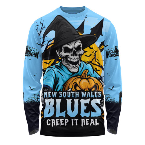New South Wales Blues Long Sleeve T-shirt Dark Moon Rugby Halloween Battle Edition