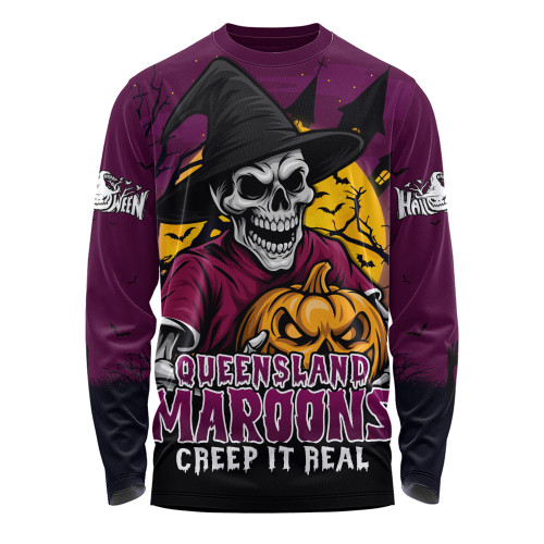 Queensland Maroons Long Sleeve T-shirt Dark Moon Rugby Halloween Battle Edition