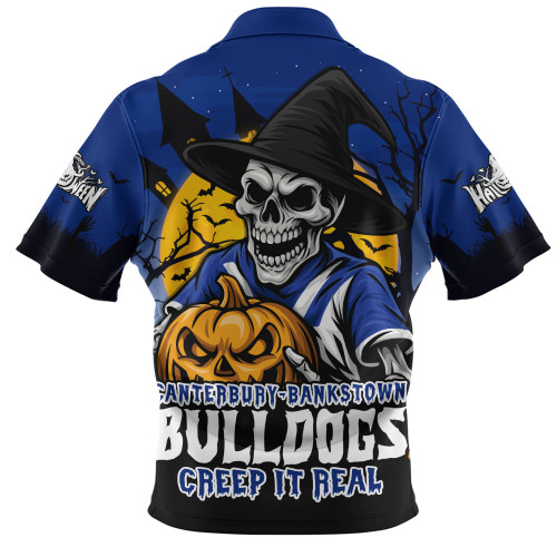 Canterbury-Bankstown Bulldogs Zip Polo Shirt Dark Moon Rugby Halloween Battle Edition