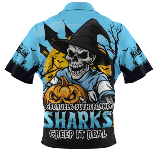 Cronulla-Sutherland Sharks Zip Polo Shirt Dark Moon Rugby Halloween Battle Edition