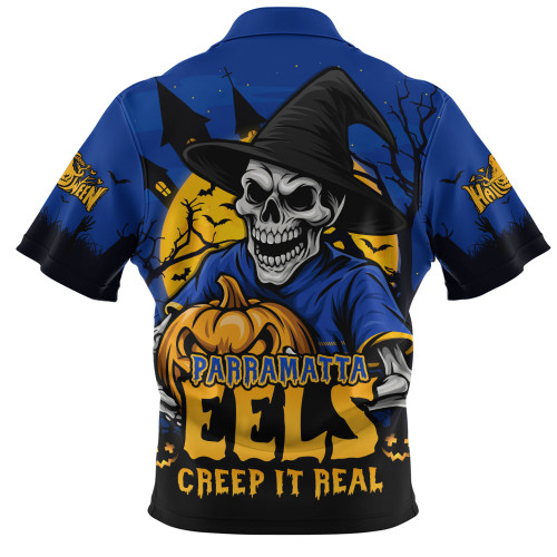 Parramatta Eels Zip Polo Shirt Dark Moon Rugby Halloween Battle Edition