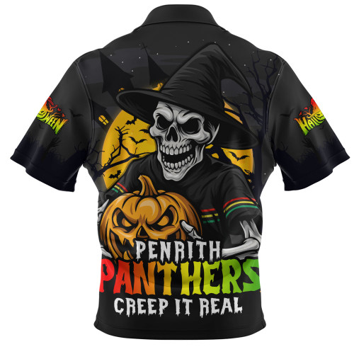 Penrith Panthers Zip Polo Shirt Dark Moon Rugby Halloween Battle Edition