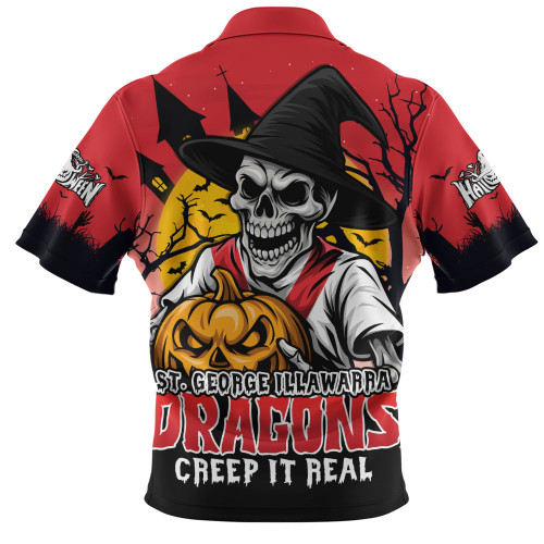 St. George Illawarra Dragons Zip Polo Shirt Dark Moon Rugby Halloween Battle Edition