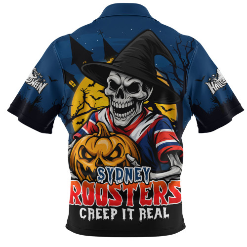 Sydney Roosters Zip Polo Shirt Dark Moon Rugby Halloween Battle Edition