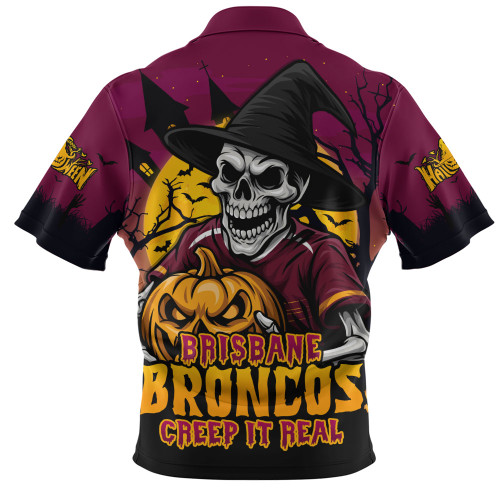 Brisbane Broncos Zip Polo Shirt Dark Moon Rugby Halloween Battle Edition