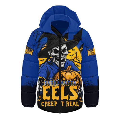 Parramatta Eels Hooded Padded Jacket Dark Moon Rugby Halloween Battle Edition Parramatta Eels Hooded Padded Jacket Dark Moon Rugby Halloween Battle Edition