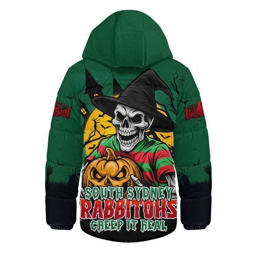 South Sydney Rabbitohs Hooded Padded Jacket Dark Moon Rugby Halloween Battle Edition