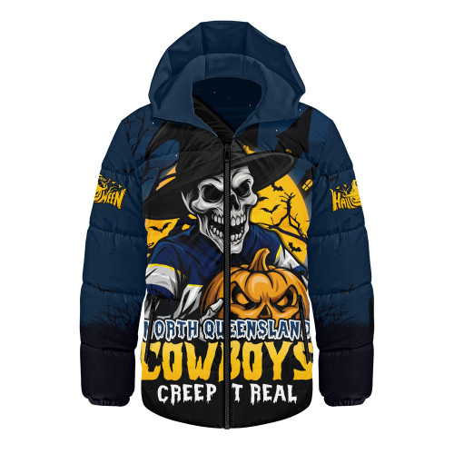North Queensland Cowboys Hooded Padded Jacket Dark Moon Rugby Halloween Battle Edition