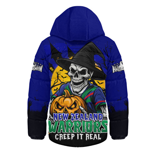 New Zealand Warriors Hooded Padded Jacket Dark Moon Rugby Halloween Battle Edition