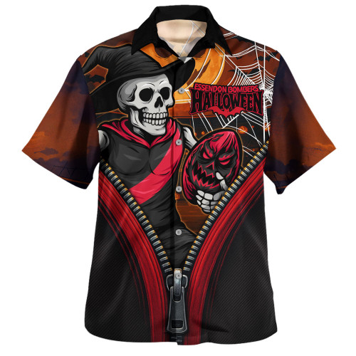 Essendon Hawaiian Shirt Halloween Night Reaper Zipper Essendon Hawaiian Shirt Halloween Night Reaper Zipper