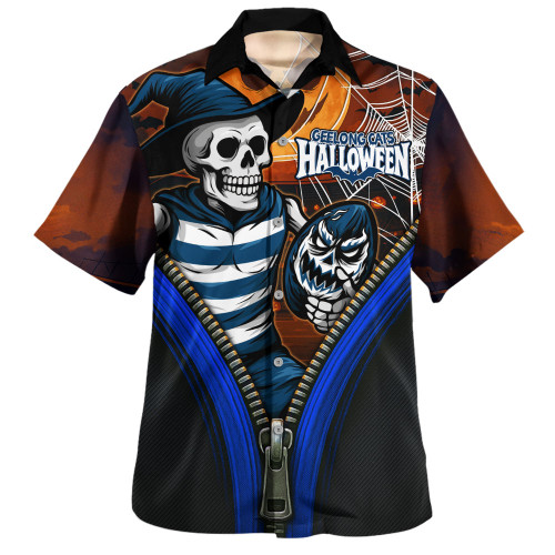 Geelong Cats Hawaiian Shirt Halloween Night Reaper Zipper