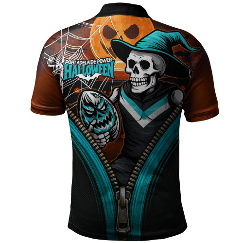 Port Adelaide Polo Shirt Halloween Night Reaper Zipper Port Adelaide Polo Shirt Halloween Night Reaper Zipper