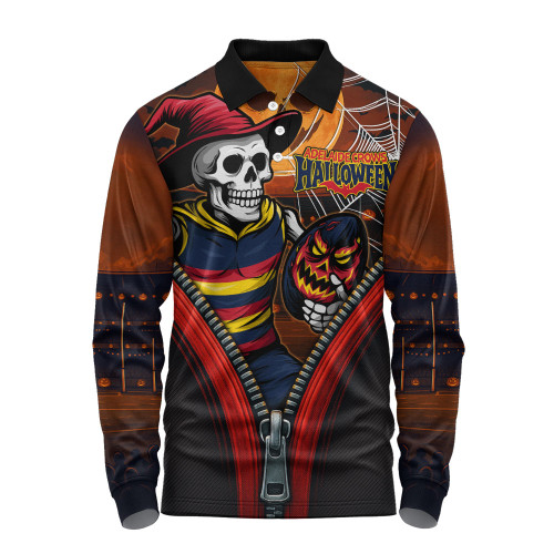 Adelaide Crows Long Sleeve Polo Shirt Halloween Night Reaper Zipper