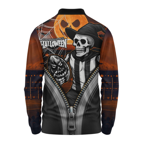 Collingwood Long Sleeve Polo Shirt Halloween Night Reaper Zipper Collingwood Long Sleeve Polo Shirt Halloween Night Reaper Zipper