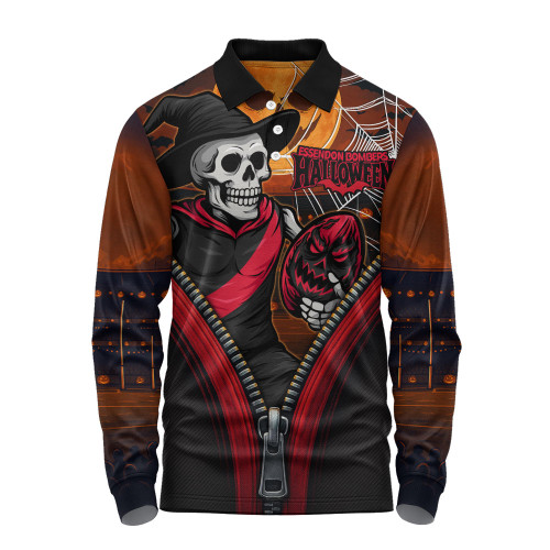 Essendon Long Sleeve Polo Shirt Halloween Night Reaper Zipper Essendon Long Sleeve Polo Shirt Halloween Night Reaper Zipper