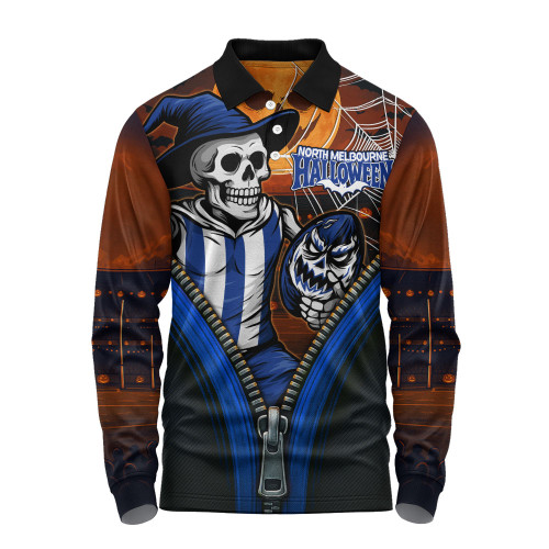North Melbourne Long Sleeve Polo Shirt Halloween Night Reaper Zipper