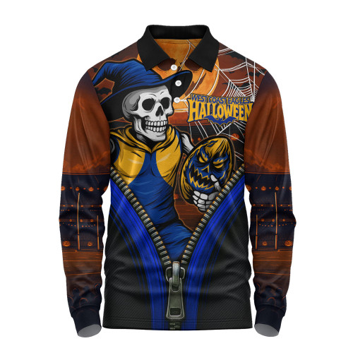 West Coast Eagles Long Sleeve Polo Shirt Halloween Night Reaper Zipper
