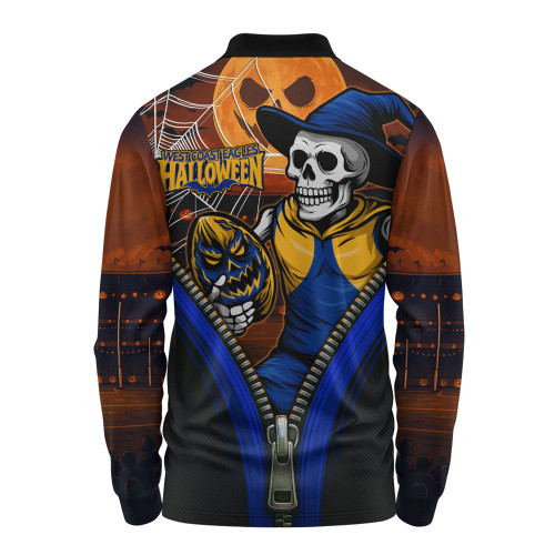 West Coast Eagles Long Sleeve Polo Shirt Halloween Night Reaper Zipper