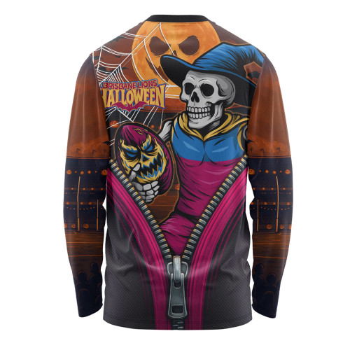 Brisbane Lions Long Sleeve T-shirt Halloween Night Reaper Zipper