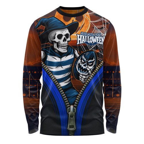 Geelong Cats Long Sleeve T-shirt Halloween Night Reaper Zipper