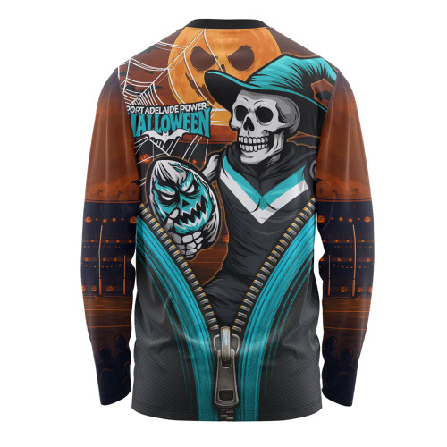 Port Adelaide Long Sleeve T-shirt Halloween Night Reaper Zipper Port Adelaide Long Sleeve T-shirt Halloween Night Reaper Zipper