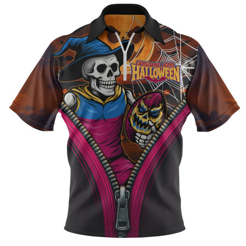 Brisbane Lions Zip Polo Shirt Halloween Night Reaper Zipper
