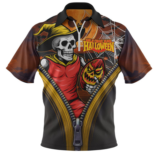 Gold Coast SUNS Zip Polo Shirt Halloween Night Reaper Zipper