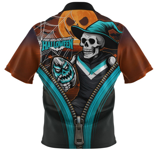 Port Adelaide Zip Polo Shirt Halloween Night Reaper Zipper