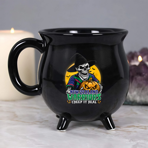 New Zealand Warriors Cauldron Mug Dark Moon Rugby Halloween Battle Edition