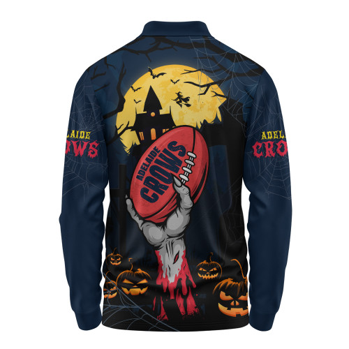 Adelaide Crows Long Sleeve Polo Shirt Full Moon Fever Halloween Supporter