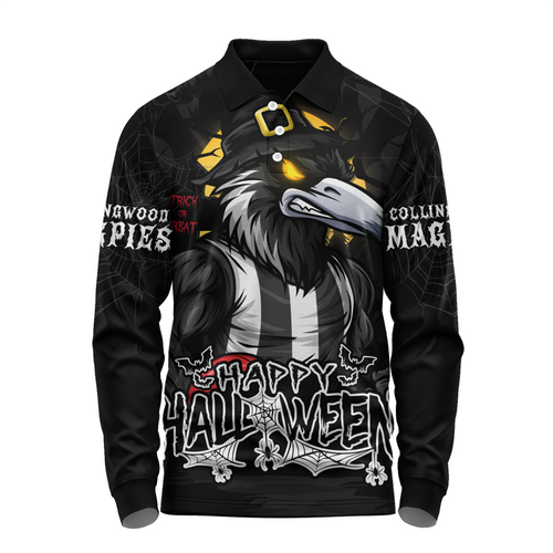 Collingwood Long Sleeve Polo Shirt Full Moon Fever Halloween Supporter