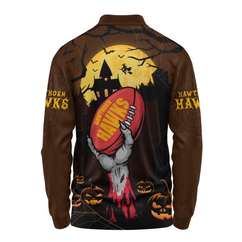 Hawthorn Long Sleeve Polo Shirt Full Moon Fever Halloween Supporter Hawthorn Long Sleeve Polo Shirt Full Moon Fever Halloween Supporter