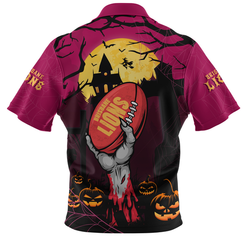 Brisbane Lions Zip Polo Shirt Full Moon Fever Halloween Supporter Brisbane Lions Zip Polo Shirt Full Moon Fever Halloween Supporter