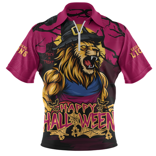 Brisbane Lions Zip Polo Shirt Full Moon Fever Halloween Supporter