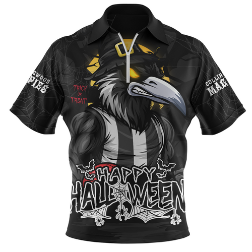 Collingwood Zip Polo Shirt Full Moon Fever Halloween Supporter