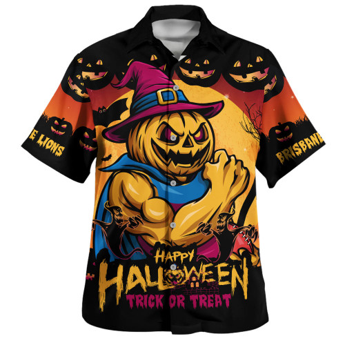 Brisbane Lions Hawaiian Shirt Dark Pumpkin Halloween Spirit