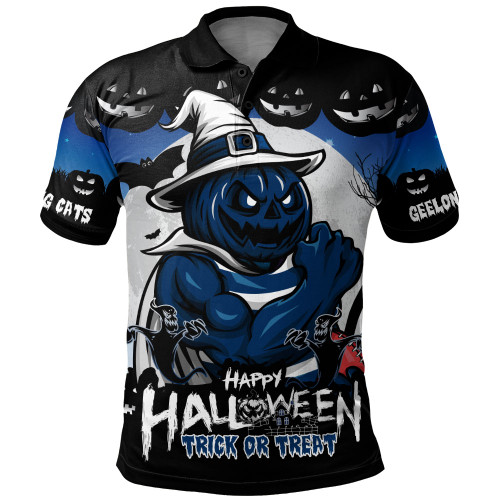 Geelong Cats Polo Shirt Dark Pumpkin Halloween Spirit