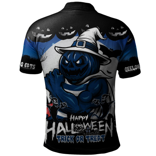 Geelong Cats Polo Shirt Dark Pumpkin Halloween Spirit Geelong Cats Polo Shirt Dark Pumpkin Halloween Spirit