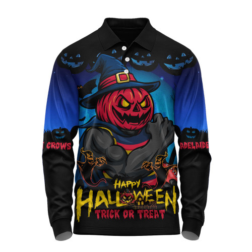 Adelaide Crows Long Sleeve Polo Shirt Dark Pumpkin Halloween Spirit