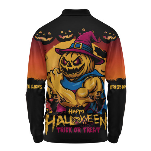 Brisbane Lions Long Sleeve Polo Shirt Dark Pumpkin Halloween Spirit Brisbane Lions Long Sleeve Polo Shirt Dark Pumpkin Halloween Spirit