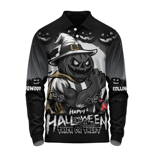 Collingwood Long Sleeve Polo Shirt Dark Pumpkin Halloween Spirit