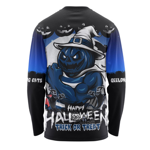 Geelong Cats Long Sleeve T-shirt Dark Pumpkin Halloween Spirit Geelong Cats Long Sleeve T-shirt Dark Pumpkin Halloween Spirit