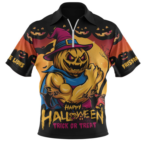 Brisbane Lions Zip Polo Shirt Dark Pumpkin Halloween Spirit